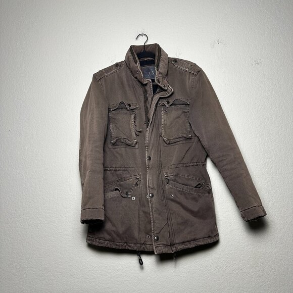 VTG Armani Exchange Designer Military Field Jacket Brown Zip Button Up Men S 90s - Picture 1 of 12